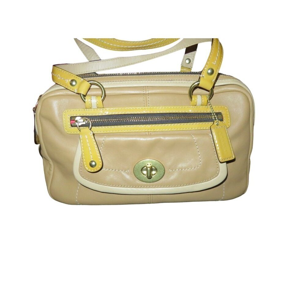 Coach 2008 Classic Bonnie Two Tone Tan & Camel Leather Dual Zipper Carryall Satc